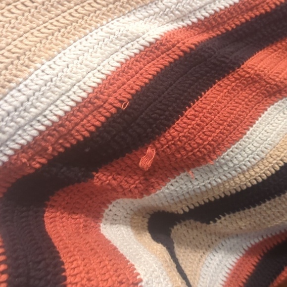 Crochet Long Poncho Multi Color Striped brown/cream/rust Hippie Festival OS - Picture 7 of 12